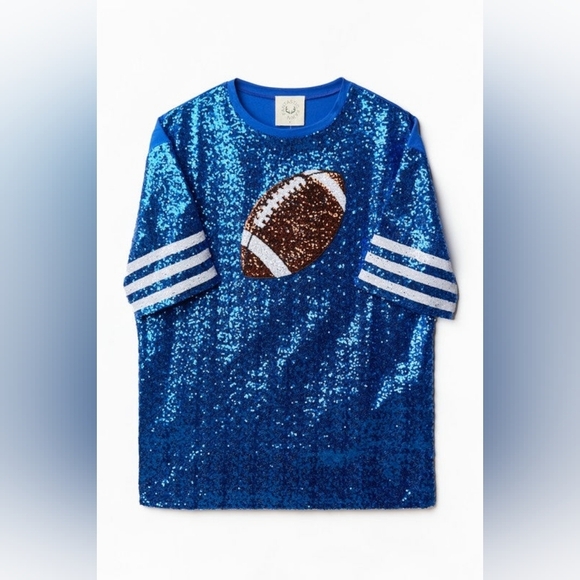 Fantastic Fawn It's A Party Sequin Football Jersey Mini Dress Blue Size Small - Picture 2 of 2